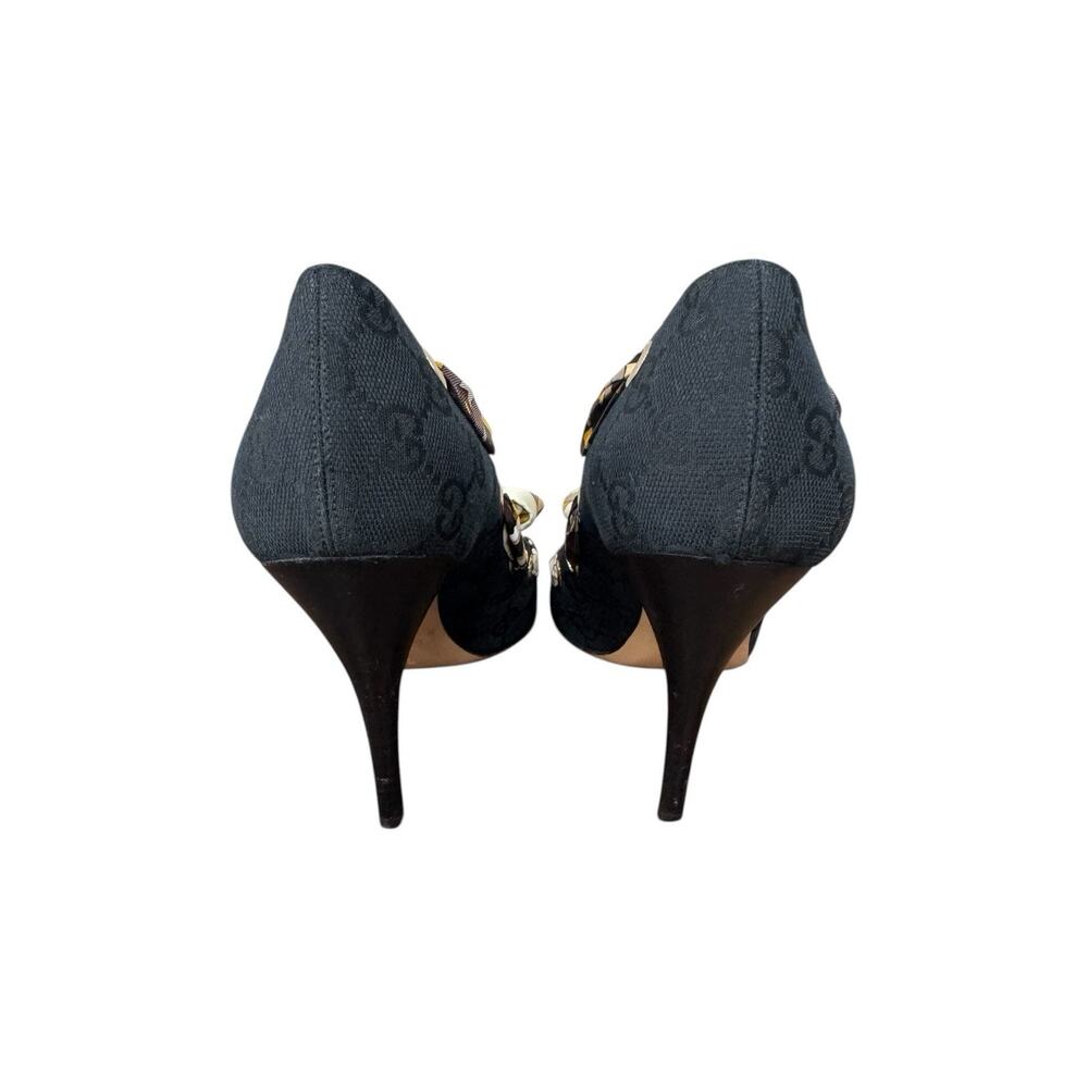 Gucci Guccissima Scarf Bow Heels Black Open Toe Pumps Ribbon Size 9.5 Luxury - Picture 4 of 14